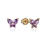 14k Yellow Gold Small Butterfly Cubic Zirconia Children Screwback Baby Girls Earrings