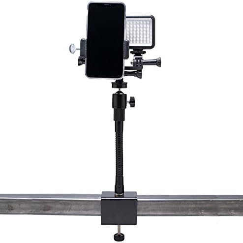 Livestream Gear - Desk Clamp Setup with Dimmable LED Light for Live Stream, Videos, or YouTube. Fits Larger Sized Devices, and Dimmable LED Light to Adjust Brightness. (Clamp w/Md. Holder)