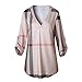 Mansy Women's Casual 2/3 Sleeve V-Neck Plaid shirts Pullover Top,Brown,XXX-Large