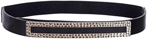Sunny Belt Women's Thin Fashion PU Leather Adjustable Belt With Textured Rectangular Buckle (Black, L)