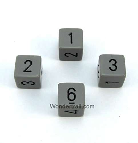 WCXPQ0610E4 Dark Grey Opaque Dice with Black Numbers D6 Aprox 16mm (5/8in) Pack of 4 Dice Chessex