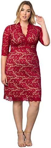 Kiyonna Women's Plus Size Scalloped Boudoir Lace Dress 3x Red Lace Nude Lining