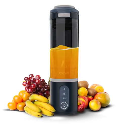 Cecotec Blender Individual Power Titanium Shake2Go Dark. 180W, Verre Tritan 600ml Sans BPA, 3 Programmes Automatiques, Design Compact et Portable, Smoothies Prêts à Emporter