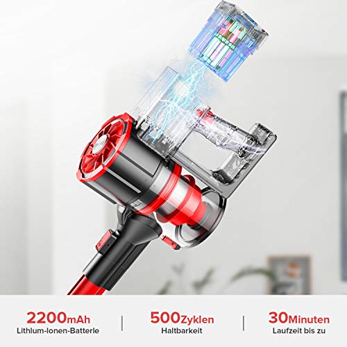 Akku Staubsauger, 21000Pa Staubsauger Kabellos 4 in 1 Handstaubsauger Akkustaubsauger mit HEPA-Filter und LED Elektrobürste für Harte Böden Teppiche und Tierhaare Staubsauger Ohne Kabel – Bild 4