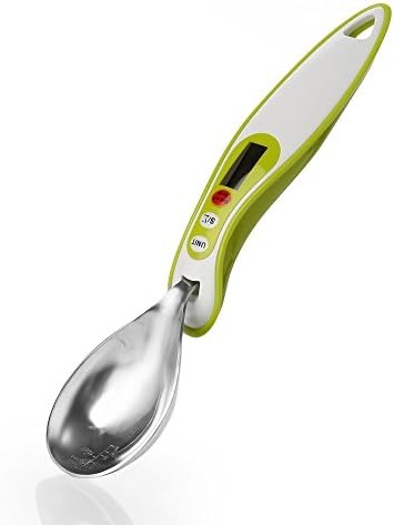 Digital Measuring Spoon Weight Scale by SavvyGear - 0.1g to 300g LCD Backlit Easy to Disassemble Clean - Accumulate Volume Weight Water Milk Flour Honey Fluid Oil Tare Overweight(Green)