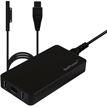 BatPower S65 Slim 65W Charger for Surface Laptop, Surface Book, Surface Pro 4 / 3 / 2 RT, Replace 15V 4A 1706, 15V 2.58A 1800 or 12V 2.58A 1625 Adapter, Dual USB QC for Tablet Smartphone