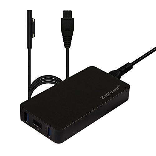 BatPower S65 Slim 65W Charger for Surface Laptop, Surface Book, Surface Pro 4 / 3 / 2 RT, Replace 15V 4A 1706, 15V 2.58A 1800 or 12V 2.58A 1625 Adapter, Dual USB QC for Tablet Smartphone