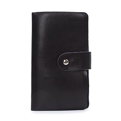 Genuine Leather Credit Card Holder Business ID Card Case Wallet Style 96 Box Name Card Holder Book with Button Black