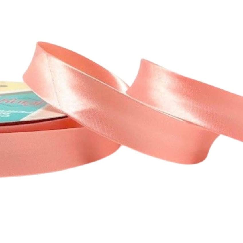Plush Addict Single Fold Satin Bias Binding Tape for Sewing, Edging, Stitching, Hemming, Trimmings, Accessories, Outfits and Crafts - Salmon Pink - 18mm Wide x 5 Metre