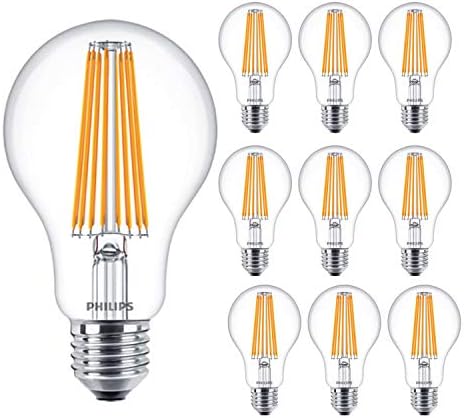 10 Pack - Philips Classic Filament LED 11W Clear GLS A67 Lamp E27 ES Large Edison Screw 2700k Warm White 1521 Lumen 15000 Hours - 929001889202 - Free Car Air Freshener Promo