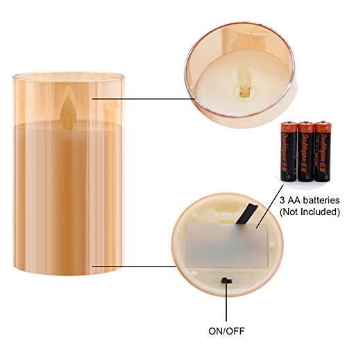 [2020 Upgrade]Glass Flameless LED Candles Flickering Gift, Brown Flame