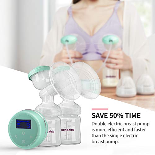 Double Electric Breast Pump, Comfort Breastfeeding Breast Pump Milk Storage Bottle, 9 Adjustable Suction Levels with 3 Modes, Rechargeable Battery USB Charging Voice Guide, BPA Free (Mint Green) - Thumbnail 2