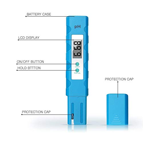 Digital PH Meter, Cakie PH Meter 0.01 PH High Accuracy Water Quality Tester 0-14 PH Measurement Range Household Drinking, Pool Aquarium Water PH Tester Design ATC (NewBlue)