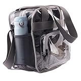 Haoguagua Heavy-Duty Clear Stadium Bag Clear Crossbody Tote Bag NFL & PGA Stadium Approved 12 x 12 x 6, with Extra Long Adjustable Shoulder Strap and Handles (Grey)