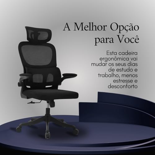 Cadeira de Escritório Ergonomica Vmstark Cadeira Presidente Confortável Home Office Preta (Preto Fosco)