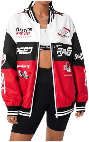 Amazon.com: SOLY HUX Girl's Zip Up Bomber Jacket Y2k Long Sleeve