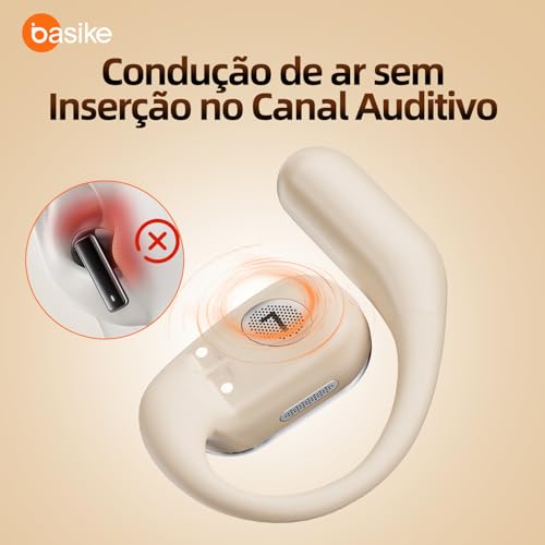 Fone De Ouvido Bluetooth Esportes, Basike T6, IPX5/OWS Fone de Ouvido Estéreo Hi-Fi, Suporta Chamadas de Voz, 60 Horas em Standby Para Corrida e Exercícios ao Ar Livre (Branco)