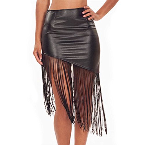 Buy 843 Fun Asymmetric Fringe Tassels Faux Leather Mini Skirt Black