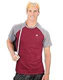 Champion Men's Vapor Cotton Short Sleeve Raglan T-Shirt, Seabotom Blue Ht/Oxford Gray, XL