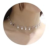 EGOO YAMEE Layered Star Necklace Pendant Handmade White Gold Plated Dainty Gold Choker Long Necklace for Women