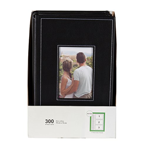 DesignOvation Debossed Black Faux Leather Photo Album, Holds 300 4x6 Photos, Set of 4