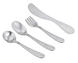 TeamFar 4-piece Toddler Preschoolers Utensil Flatware Set, Pure Stainless Steel Kids Silverware, Non Toxic & Healthy, Laser-carved Animal, Dishwasher Safe