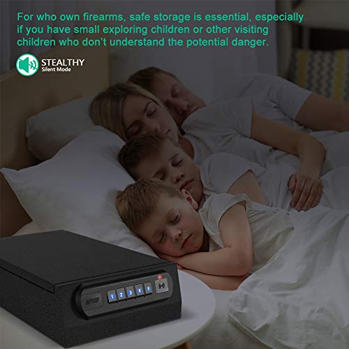 RPNB Gun Safe, Smart Pistol Safe w/5-Digit PIN Keypad Handgun Security Safe with LED & RFID Quick Access, Measures 14.5" x 9.1" x 3.5", Anchoring on Floor, Wall or Closet