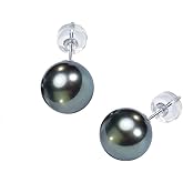 NONNYL Gifts for Wife Anniversary 18K Gold Pearl Stud Earrings for Women- Genuine Handpicked Nature Tahitian Black Pearls Earring- Birthday Christmas Mothers Day Valentine's Jewelry Gifts
