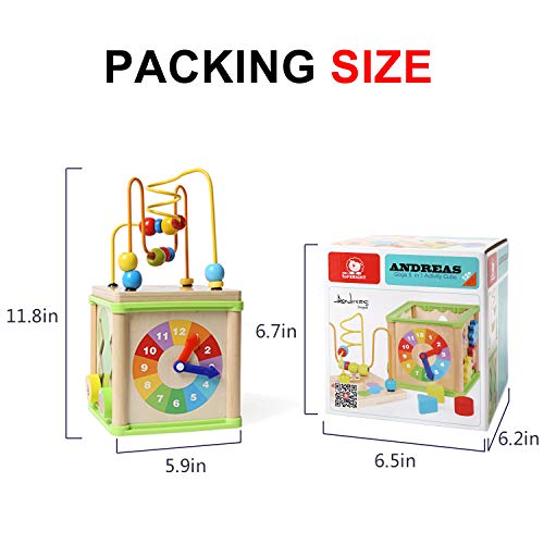 TOP BRIGHT Wooden Activity Cube - 1 Year Old Shape Shorter Bead Maze Toy Educational Baby Gifts for One Year Old Boys and Girls Small Size