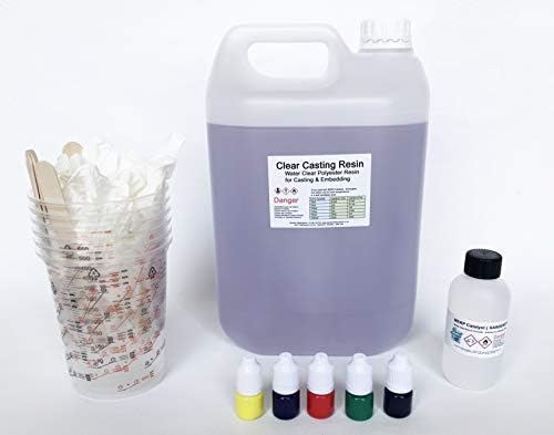 Water Clear Casting Cast Resin (Polyester) with Colour Pigments & Accessories. Various Size Kits Available 0.5kg, 1.0 Kg, 2.0 Kg and 5.0 Kg (5.0 Kg, Yellow)