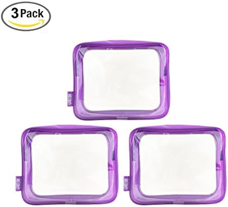3 Pack TSA Compliant Clear PVC Quart Bag for Travel and Organizing (Purple)