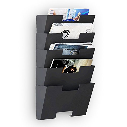 Hanging Wall File Folder Steel Magazine Newspaper Rack Holder Cascading Wall Organizer 5 Pack Black