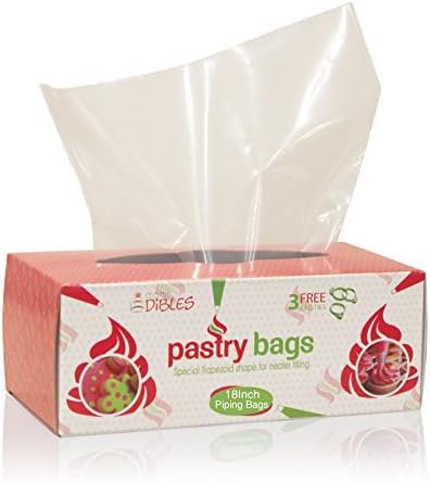 Craftit Edibles Disposable Pastry Bags, Extra Large - 18 Inch. 80 count Heavy Duty in dispenser box. Microwave safe by CiE. 3 Free Piping Bag Ties included!
