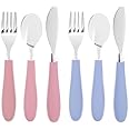 Elk and Friends Kids Silverware with Silicone Handle | Childrens Safe Flatware | Kids Utensils | Spoon + Fork + Knife set | 4 years+ | 6 Pieces