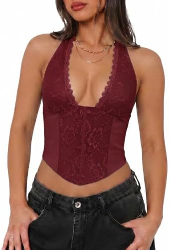 UNCOOYEE Sexy Lace Top for Women Trendy Summer Outfits 2025 V Neck