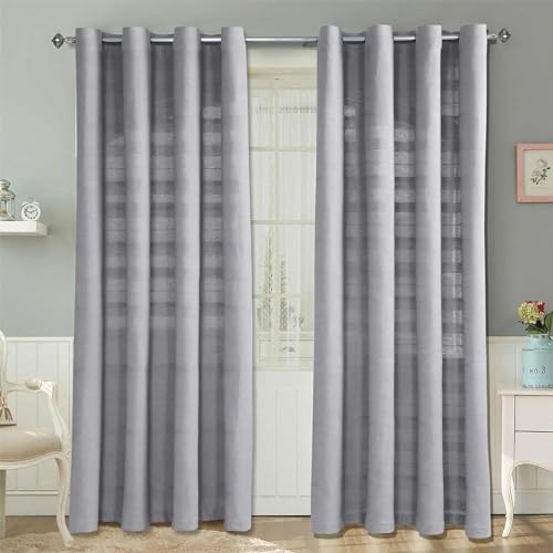 HOMESCAPES Silver Grey Rajput Eyelet Curtain Pair 137cm (54") Wide x 137cm (54") Drop 100% Cotton Ring Top Plain Curtains — image 1