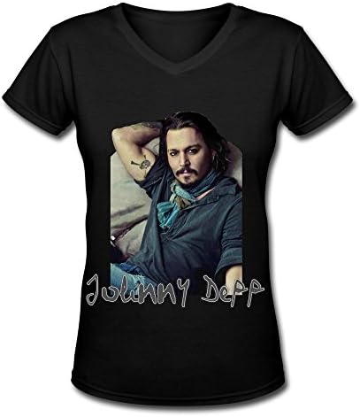 Women's Johnny Depp V Neck T-Shirt Black US Size XL,100% Cotton