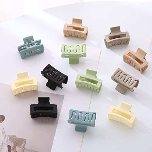 12 PCS Hair Claw Clips，Mini Hair Clips for Women Girls，Mini square hair claw clips, Rectangle Hair Jaw Clips, Non-slip Banana Clips Barrettes for Thin/ Medium Hair