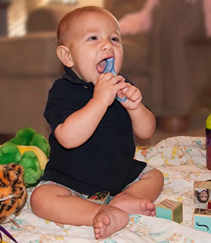 Brilliant Oral Care Baby’s First Toothbrush, Smooth Silicone Bristles Gently Clean Tender Teeth and Gums, for Ages 4+ Months, Blue, 1 Pack