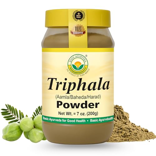 BASIC AYURVEDA Triphala Powder 7.05 Oz (200g) | Traditional Three Fruit Blend of Amla, Haritaki & Bibhitaki | Pure Powder Ingredient | Vegan & Gluten-Free