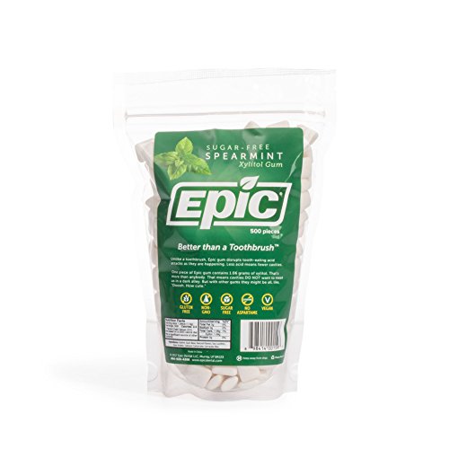 Epic Dental 100 Xylitol Sweetened Gum, Spearmint, 500piece bag in