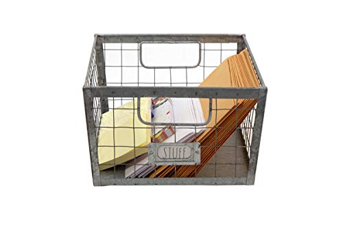 Rae-Dunn-Wire-Storage-Basket--Galvanized-Steel-and-Solid-Wood-Organizer--Decorative-Folder-Bin-with-Two-Handles-and-Label-Slot-for-Office-Bedroom-Living-Room-Closet-and-More