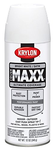 Krylon K09159000 COVERMAXX Spray Paint, Satin Bright White, 12 Ounce