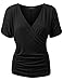 Made By Johnny MBJ WT1118 Womens V Neck Short Sleeve Wrap Front Drape Dolman Top XXXL Black