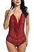 Avidlove Women Sexy Lingerie Teddy One Piece Lace Halter Babydoll Bodysuit Wine Red XXL