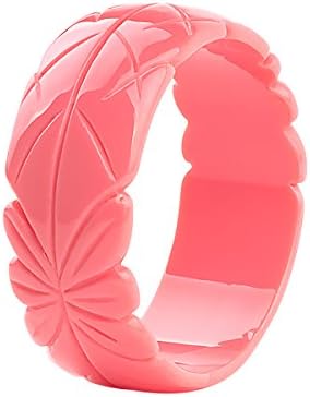 GuanLong Romantic Floral Resin Carved Leaf Bangle Bracelet For Wome High Street Jewelry (Pink)
