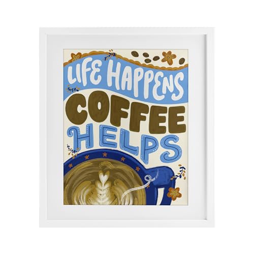 Stupell Industries Life Happens Coffee Helps White Framed Print Under Glass, de…