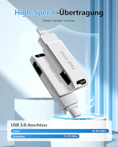 [Without App] USB Stick 512 GB for iPhone MFi Certified, Lncnnk 3 in 1 Flash Drive, Lightning USB 3.0 Memory Stick Photo Stick, USB C Stick for iPhone/iPad/OTG Android Mobile Phone/Mac/PC, Silver