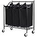 SONGMICS Rolling Laundry Cart Sorter, with 3 Removable, Casters and Brakes, 3-Bag, Black