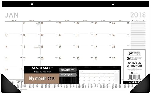 AT-A-GLANCE Monthly Desk Pad Calendar, January 2018 - December 2018, 17-3/4" x 10-7/8", Compact, Contemporary (SK14X00)